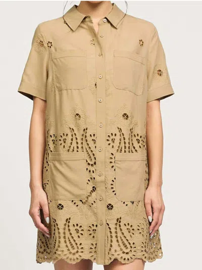 Current Air Eyelet Mini Dress In Tan In Brown