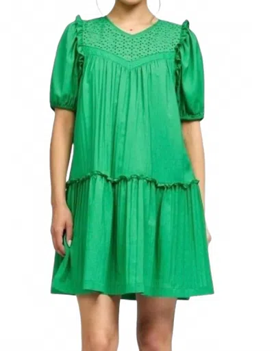 Current Air Eyelet Ruffle Detail Mini Dress In Spring Green