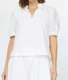 Current Air Eyelet Short Sleeve Blouse In White In White