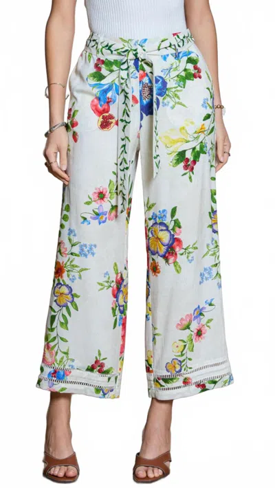 Current Air Floral And Fruit Printed Pants In Ivory Multi In White