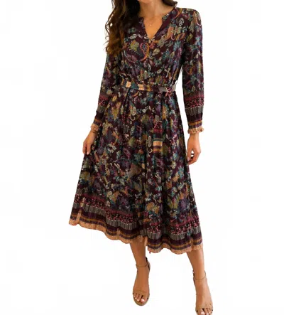 Current Air Floral Border Print Dress In Plum In Multi