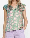 Current Air Floral Color Block Printed Blouse In Floral Green Multi In Green
