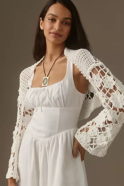 Current Air Floral Crochet Shrug In White