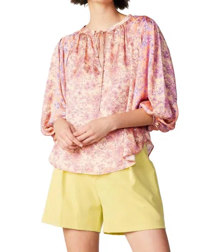 Current Air Floral Cuffed Sleeve Blouse In Coral In Pink
