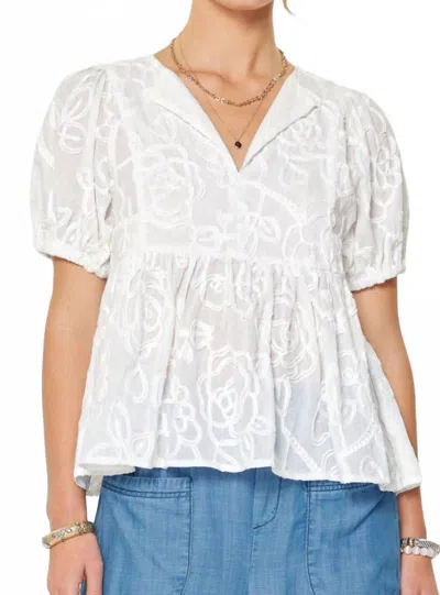 Current Air Floral Embroidery Babydoll Blouse In White