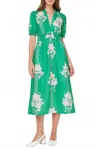 Current Air Floral Midi Dress In Jade Green Multi In Green