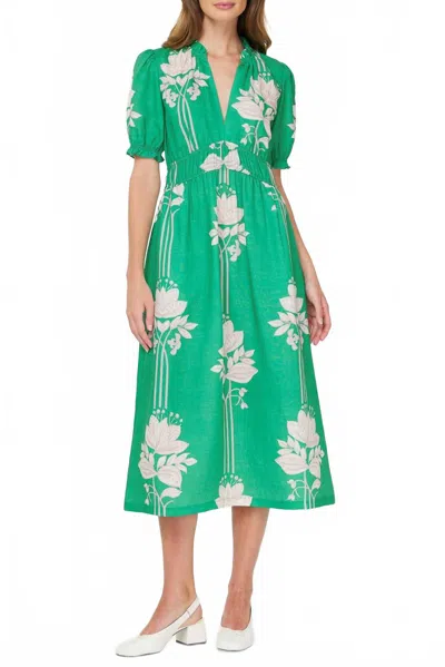 Current Air Floral Midi Dress In Jade Green Multi