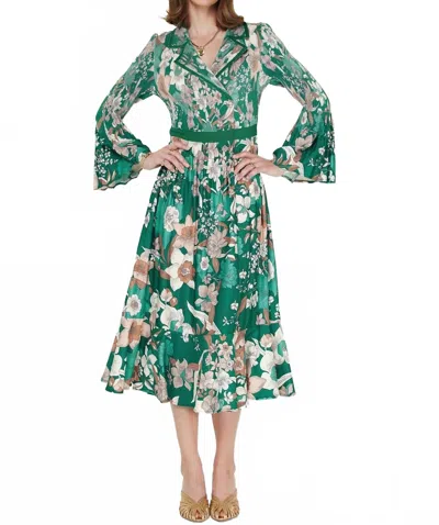 Current Air Floral Pleated Midi Dress In Green