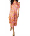 Current Air Floral Print Ruffle Detail Midi Dress In Multi In Pink