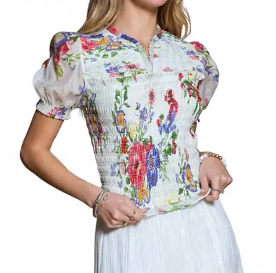 Current Air Floral Print Split Neck Top In Multi