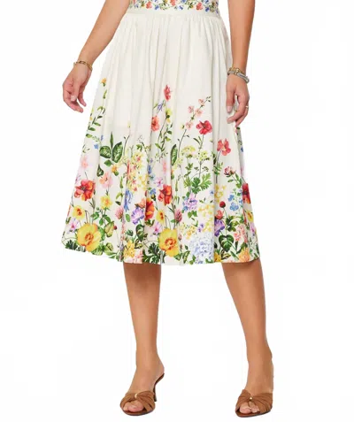 Current Air Floral Printed A-line Midi Skirt In Multi In White