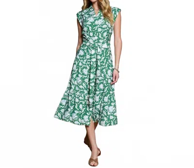 Current Air Floral Printed Button Down Midi Dress In Green