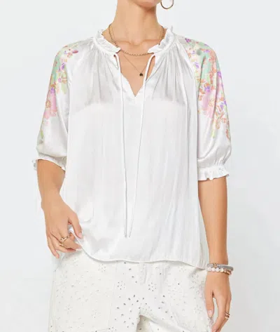 Current Air Floral Printed V-neck Blouse In White In Red