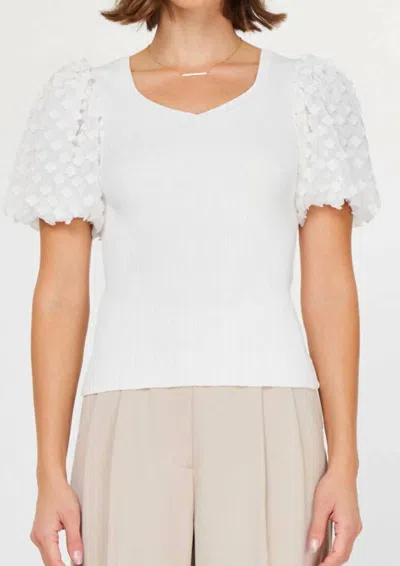 Current Air Floral Short Sleeve Rib Top In White