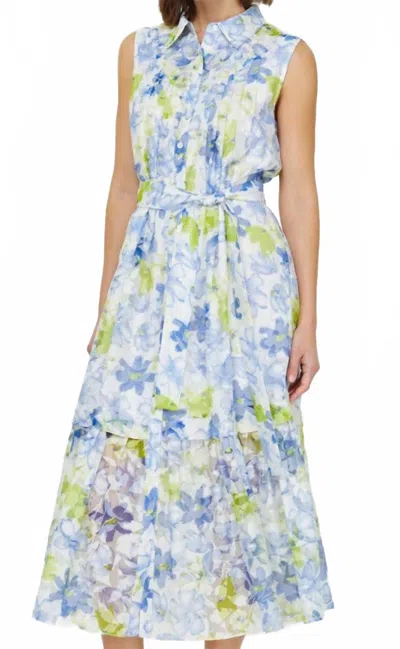 Current Air Floral Sleeveless Dress In Blue/green/white