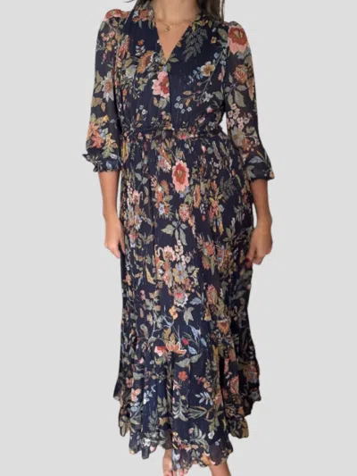 Current Air Floral Surplus Long Sleeve Midi Dress In Midnight In Multi