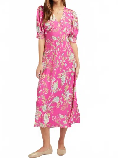 Current Air Floral V-neck Midi Dress In Hot Pink