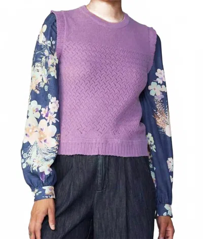 Current Air Floral Woven Sleeve Sweater In Lavender In Purple