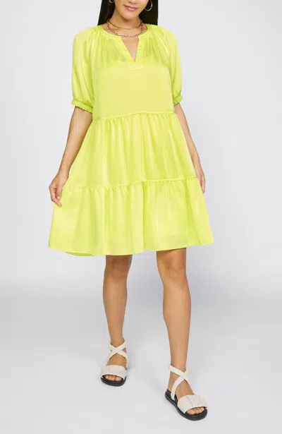 Current Air Flowy Tiered Short Dress In Lemon In Multi