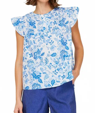 Current Air Flutter Sleeve Blouse In Blue