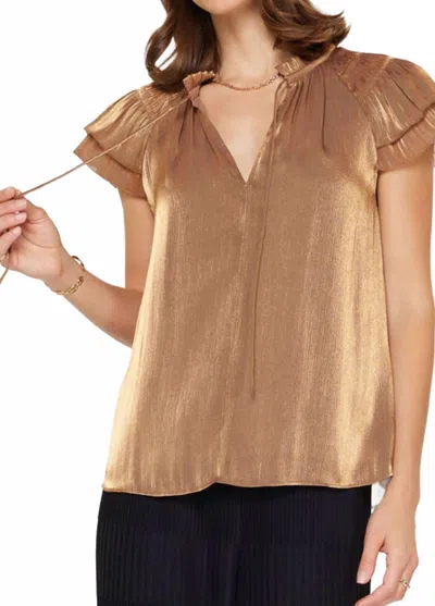 Current Air Flutter Sleeve Blouse In Gold In Brown