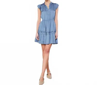 Current Air Flutter Sleeve Ruffle Detail Mini Dress In Blue