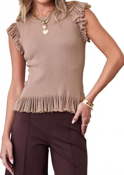Current Air Flutter Sleeve Sweater Knit Top In Taupe In Pink