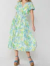 Current Air Gabbie Abstract Print Midi Dress In Green Multi In Green