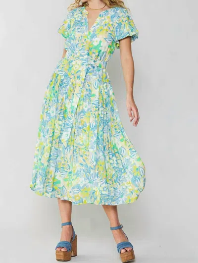 Current Air Gabbie Abstract Print Midi Dress In Green Multi