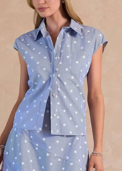Current Air Galaxy Cap Sleeve Blouse In Blue