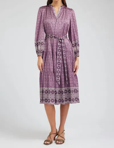 Current Air Geo Printed Belted Midi Dress In Purple