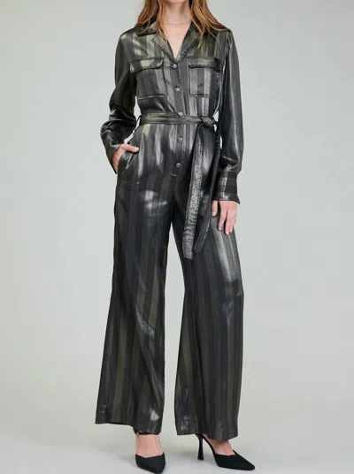 Current Air Glimmer Striped Jumpsuit In Black/gold