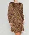 Current Air Golden Link Printed Dress In Olive/wine In Multi