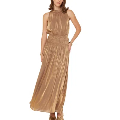 Current Air Metallic Sleeveless Maxi Dress In Gold