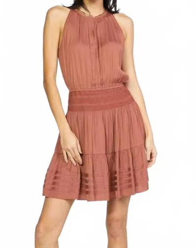 Current Air Halter Neck Smocked Waist Mini Dress In Clay In Pink
