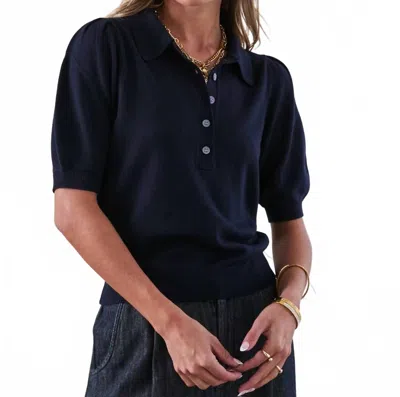 Current Air Harper Ribbed Polo Knit Top In Navy In Blue