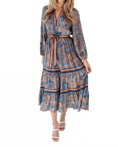 Current Air Harvest Blooms Midi Floral Dress In Navy Multi
