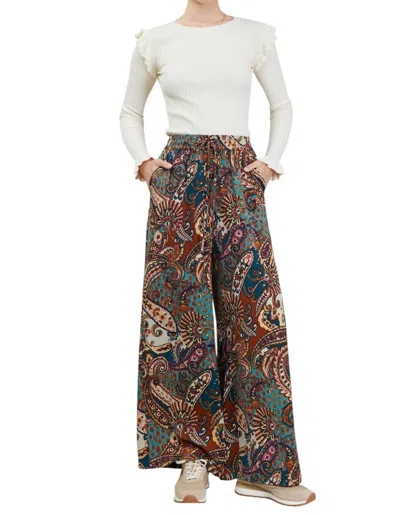 Current Air High Elasticized Waist Pants In Brown Multi