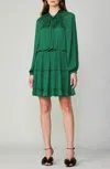 CURRENT AIR HIGH NECK TIERED DRESS IN EMERALD GREEN