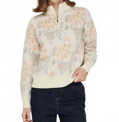 Current Air Jacquard Floral Half-zip Sweater In Cream In Neutral
