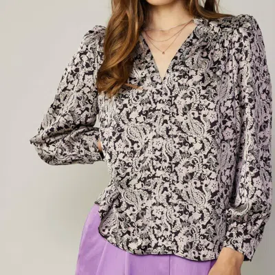 Current Air Jacquard Paisley V-neck Blouse In Pink/black In Beige