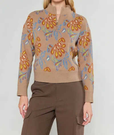 Current Air Jacquered Half Zip Sweater In Taupe Multi
