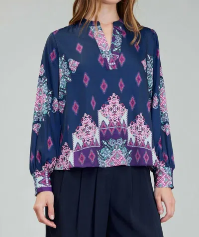 Current Air Jasmin Pullover Blouse In Blue Multi