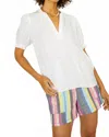 Current Air Jayla Split Neck Short Sleeve Blouse In White In White