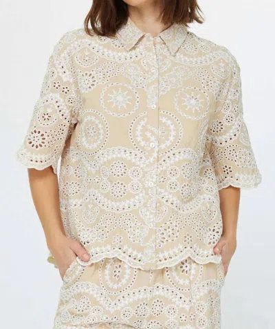 Current Air Josephine Eyelet Blouse In Beige/white In Neutral