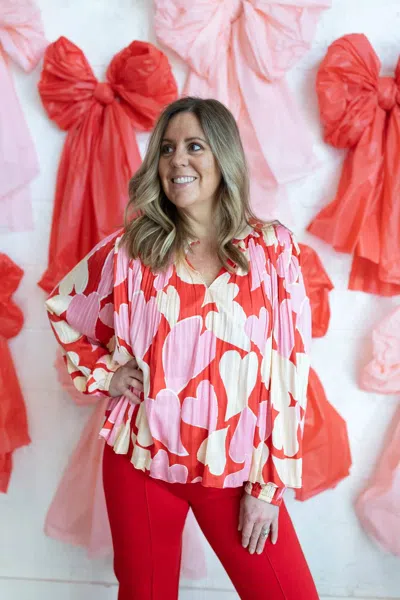 Current Air Juliette Heart Blouse In Red In Multi