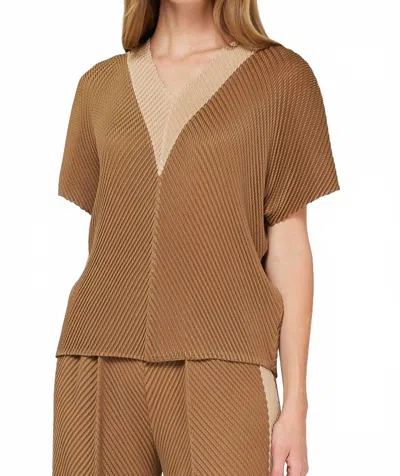 Current Air Kendall V Neck Top In Camel In Brown