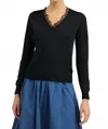 Current Air Lace Detail V-neck Sweater In Black In Black