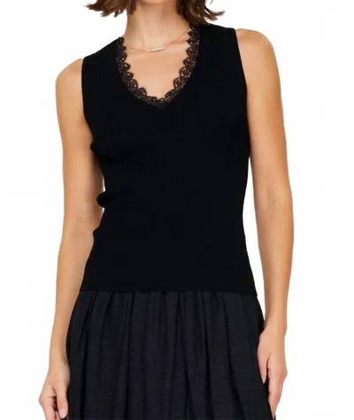Current Air Lace Neck Sleeveless Sweater Tank Top In Black