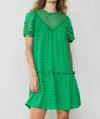 Current Air Lace Sleeve Mini Dress In Green In Green